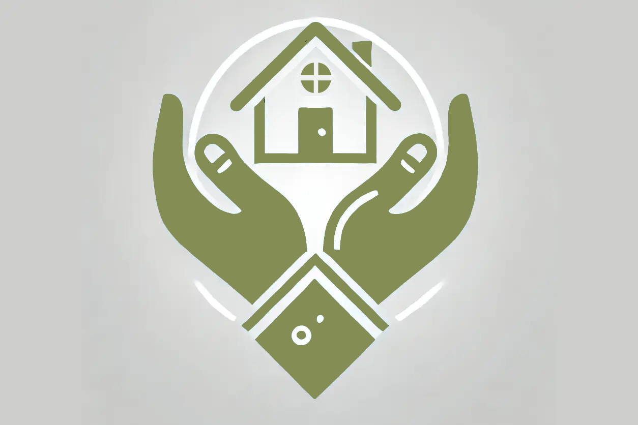 A green icon of hands holding a house.